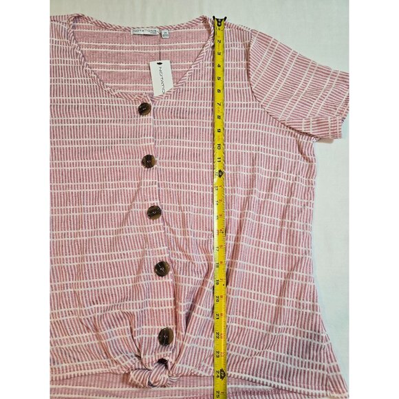 Notations Woman Pink Stripe Button-Front Tie-Hem Knit Top Size 2X - Picture 10 of 11